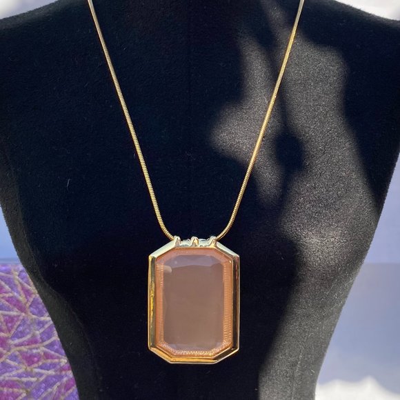 Gold Peach Bellini Lucite Pendant Necklace - Picture 3 of 6